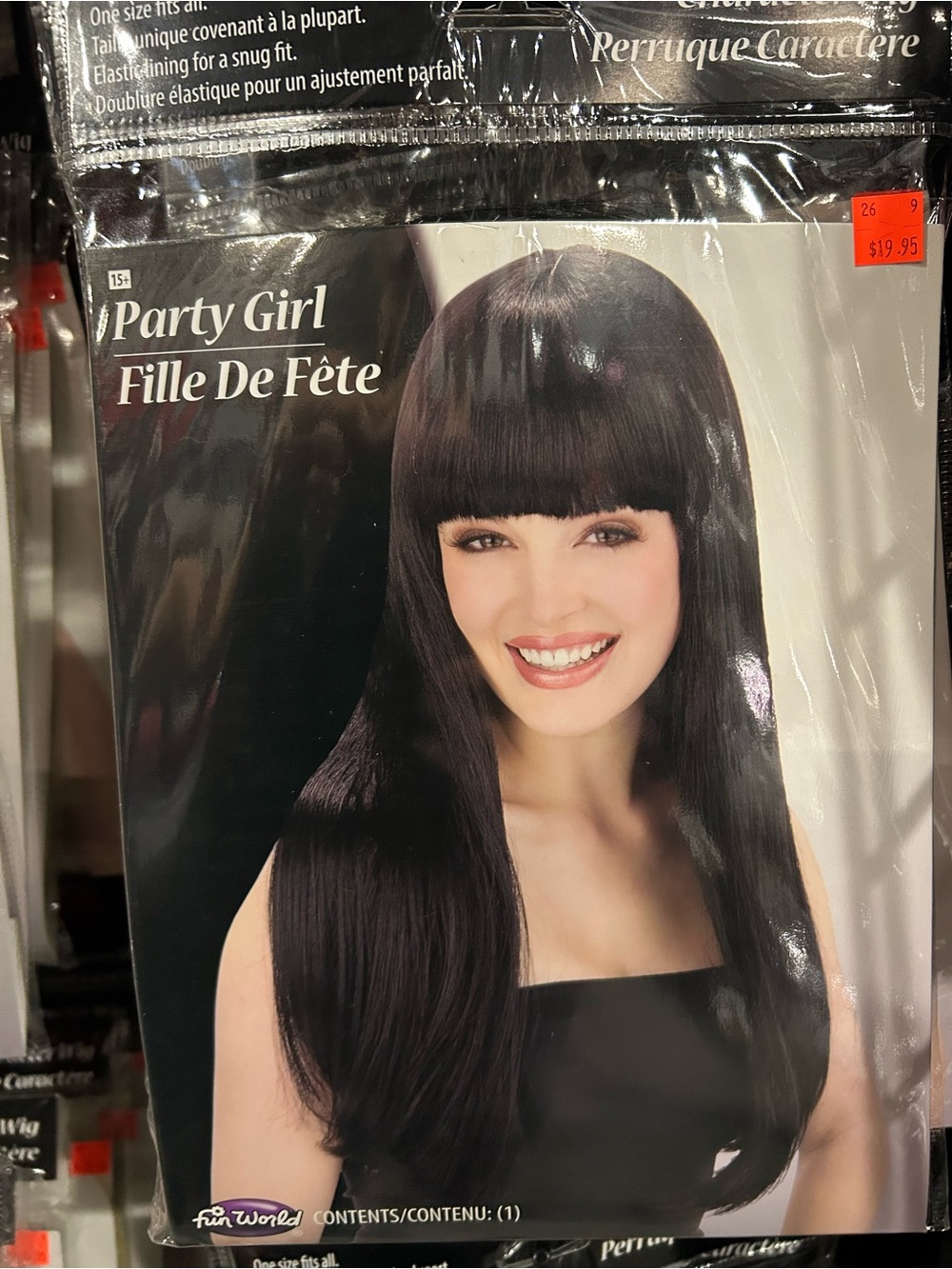 Party Girl Long Straight Black Wig with Bangs by Fun World
